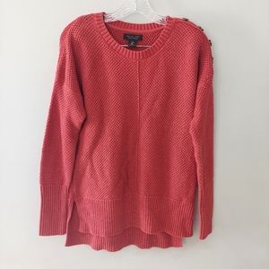 Rachel Zoe Sweater Medium orange long sleeve crew neck button shoulder